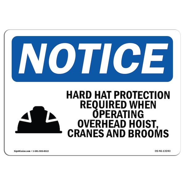 OSHA Sign, Hard Hat Protection Required W/, 5in X 3.5in Decal, 10PK, 5" W, 3.5" H, Landscape, PK10